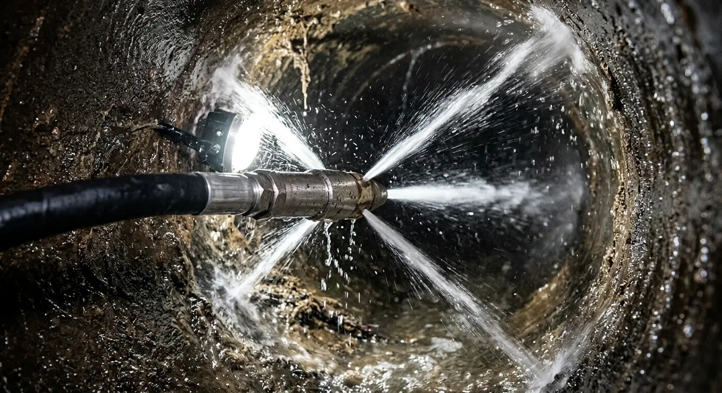 High-pressure hydro jetting nozzle cleaning sewer pipe for Storm Drain Cleaning in Whitehouse